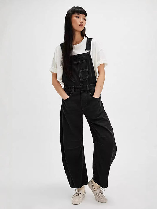 Washed Retro Loose Straight Denim Overalls
