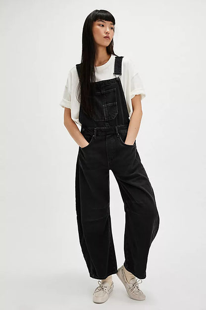 Washed Retro Loose Straight Denim Overalls