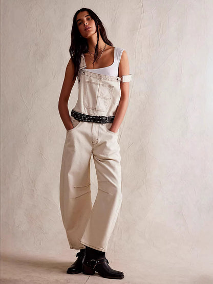 Washed Retro Loose Straight Denim Overalls